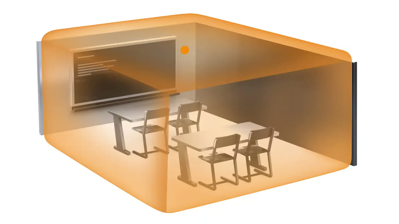 Detects without obstructions. Space-filling and sensitive.